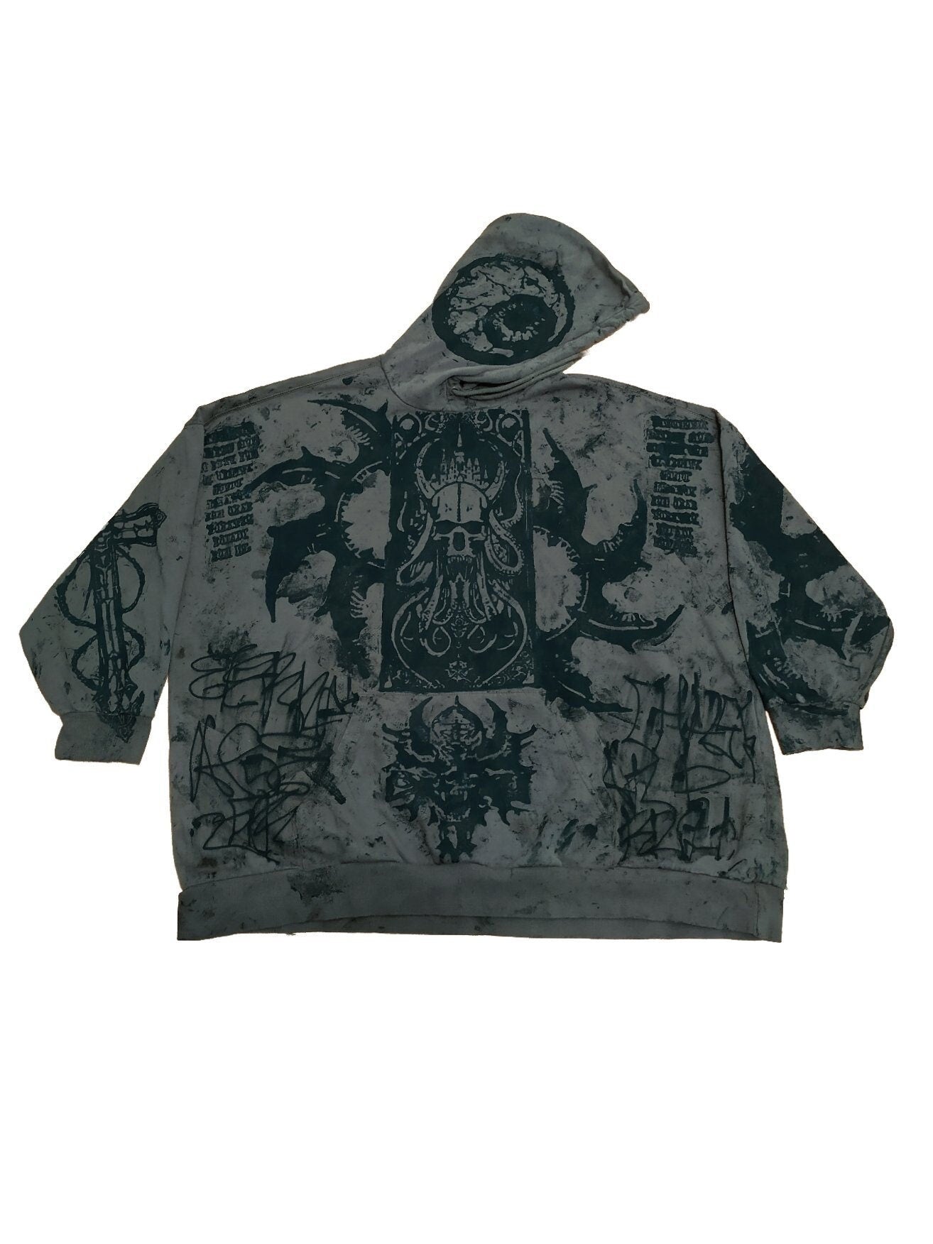 XXL Unique handmade custom patches punk goth fantasy emo studs rave festival spikes skull cyberpunk cool baggy art tribal hoodie