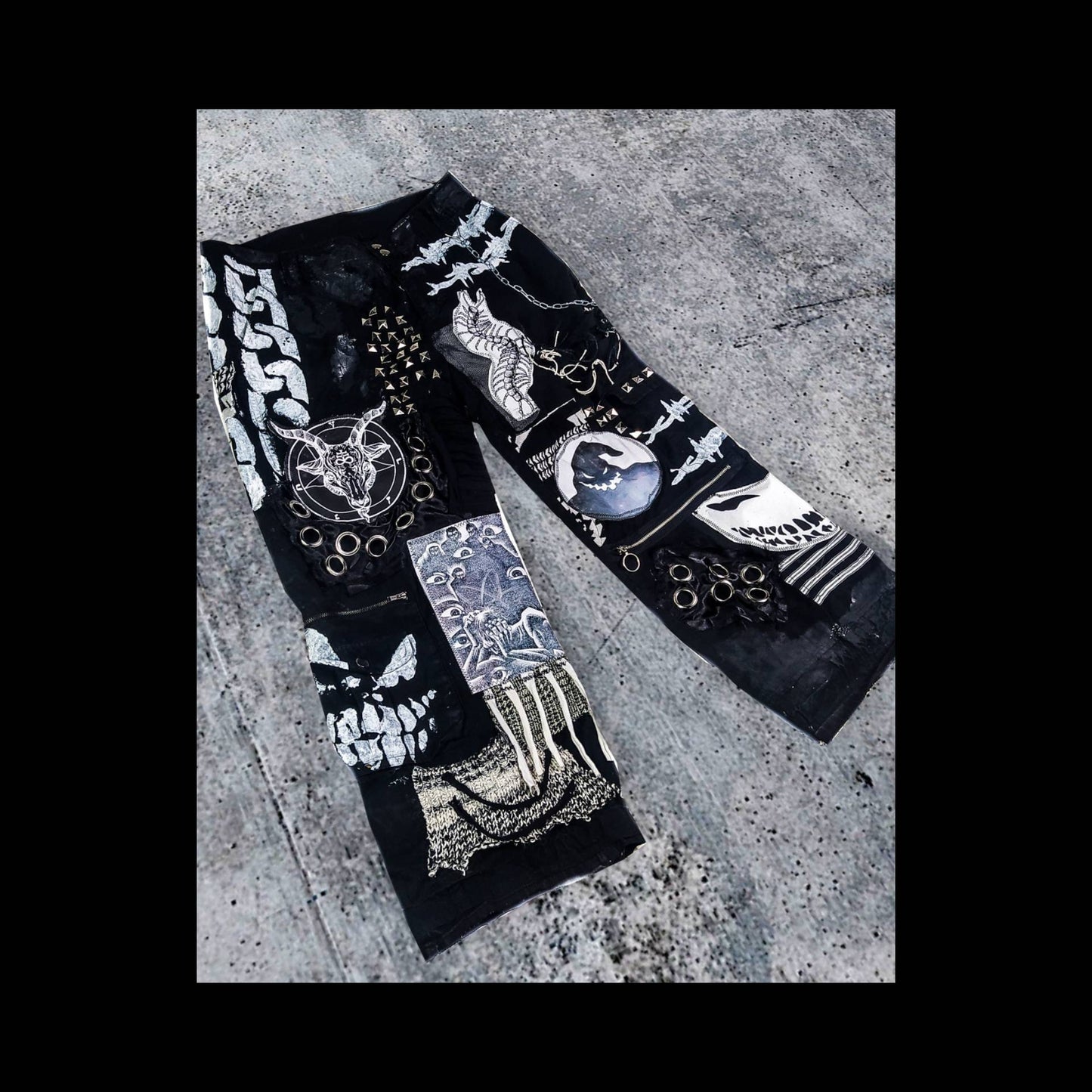 Custom punk rock goth emo metal black dark satanic patchworked alternative streetwear crust festival pants vegan cyber