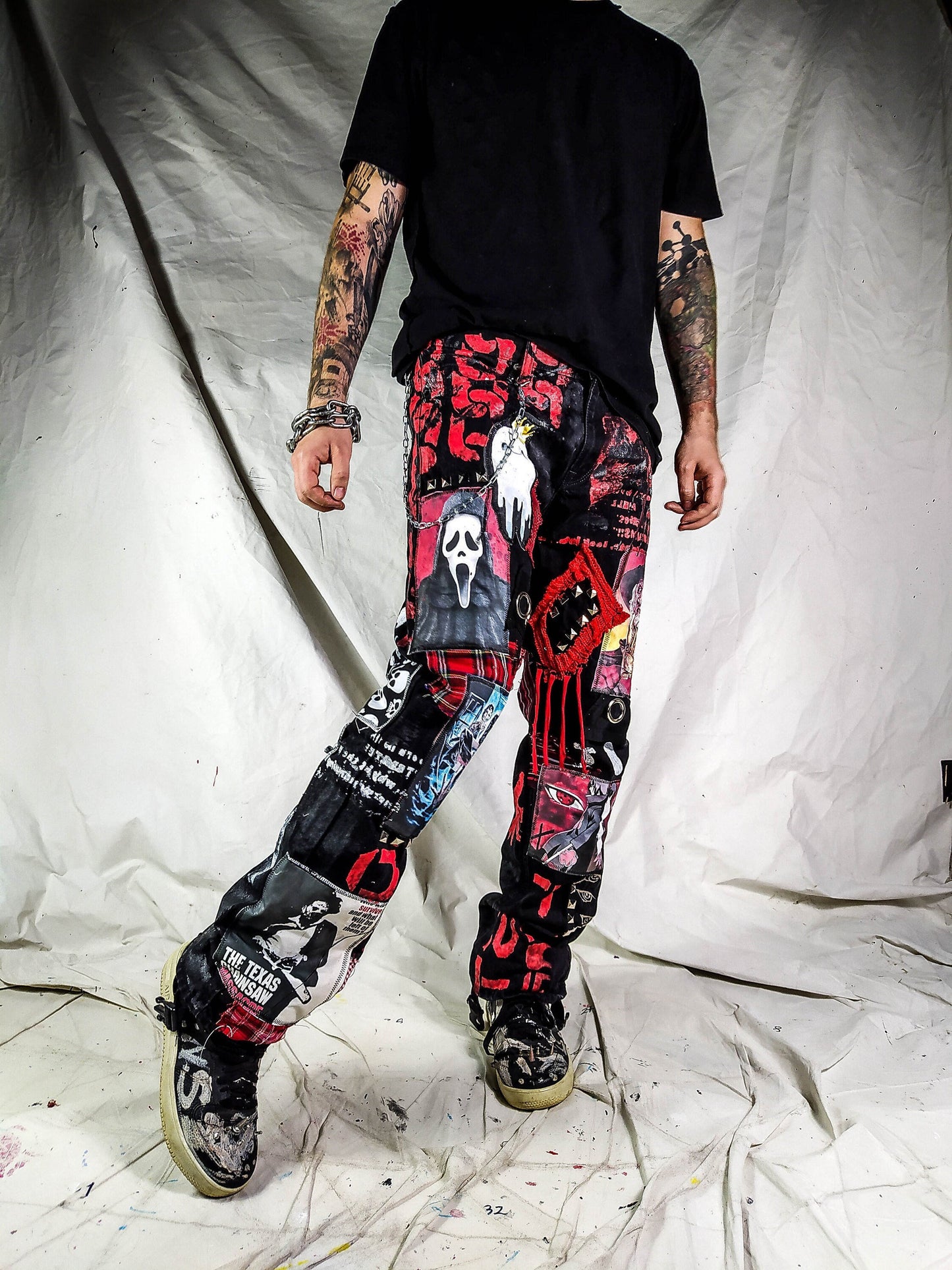 Custom horror thriller punk emo metal rock goth trap anime crust festival pants cyber