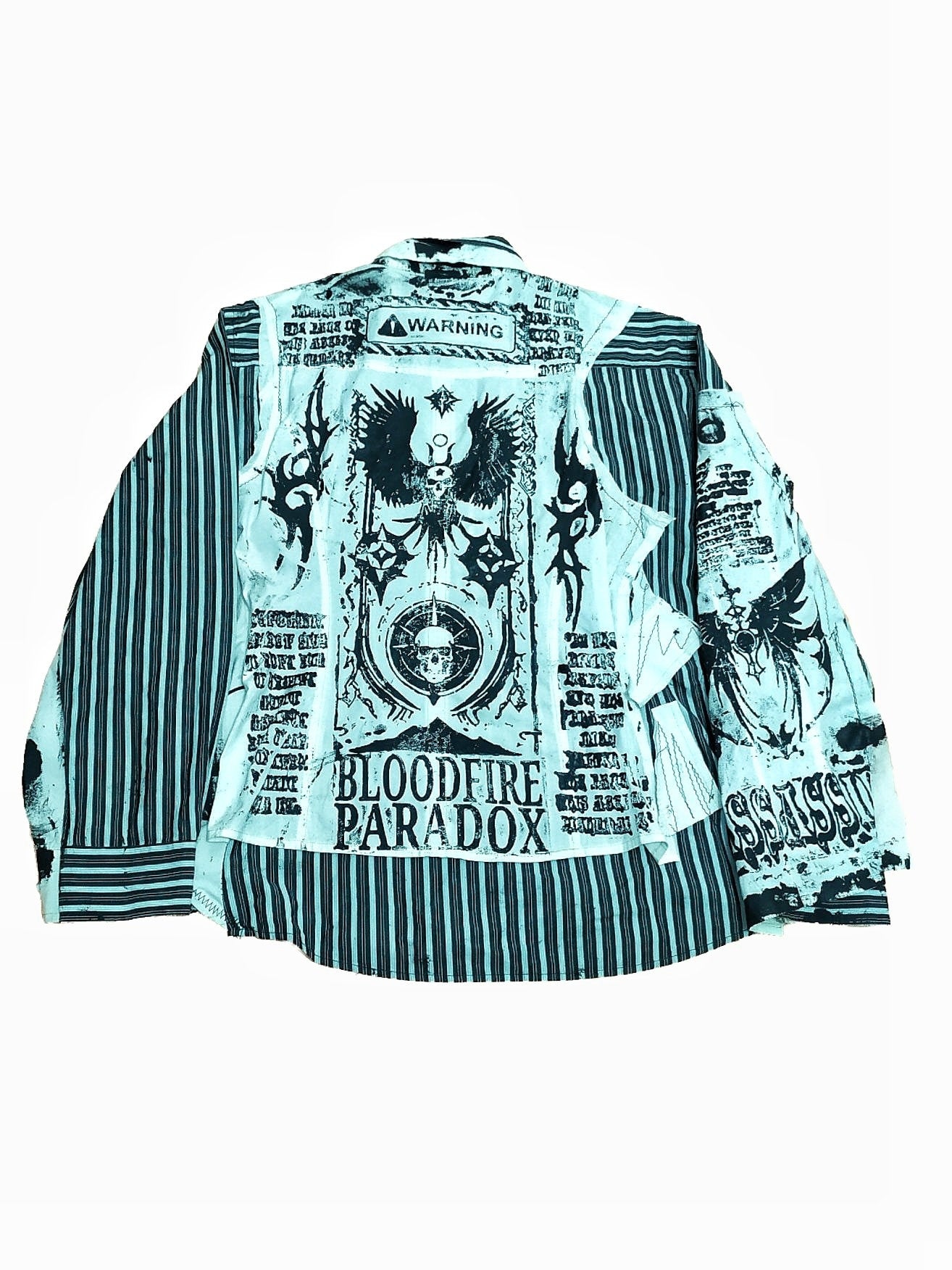 XL Unique handmade custom patches punk goth fantasy emo alt rave festival striped skull cyberpunk cool baggy art tribal shirt oversized