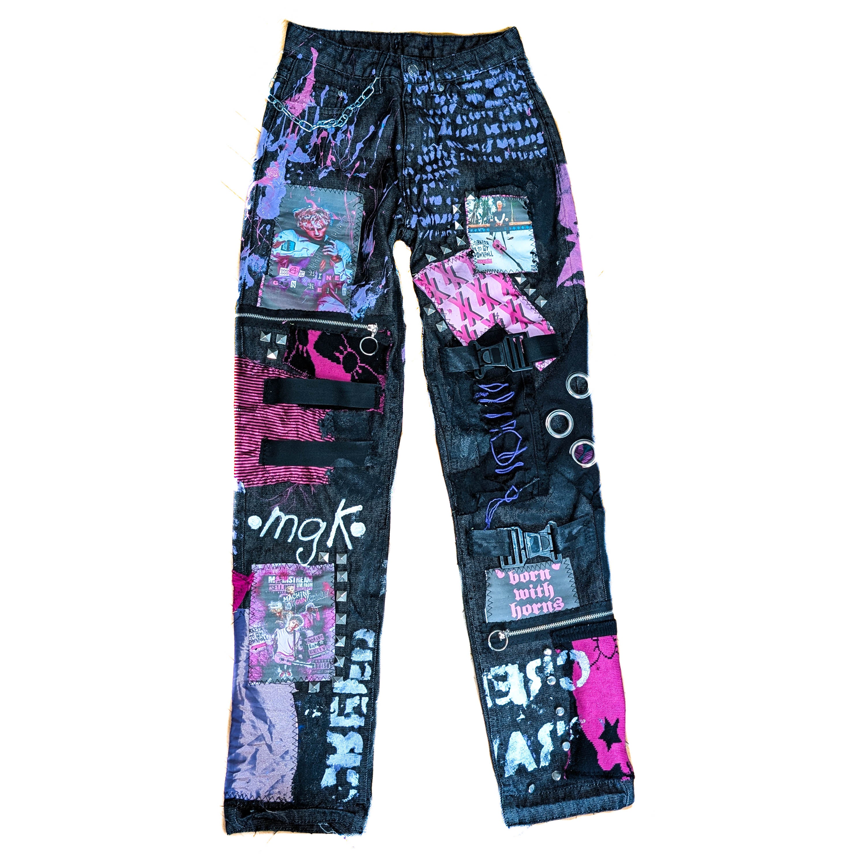 Custom punk patchwork pants MGK inspired - 2000s pop-punk and