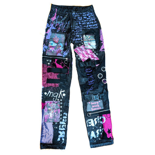 Custom punk patchwork pants MGK inspired - 2000s pop-punk and alternative rock stage aesthetics