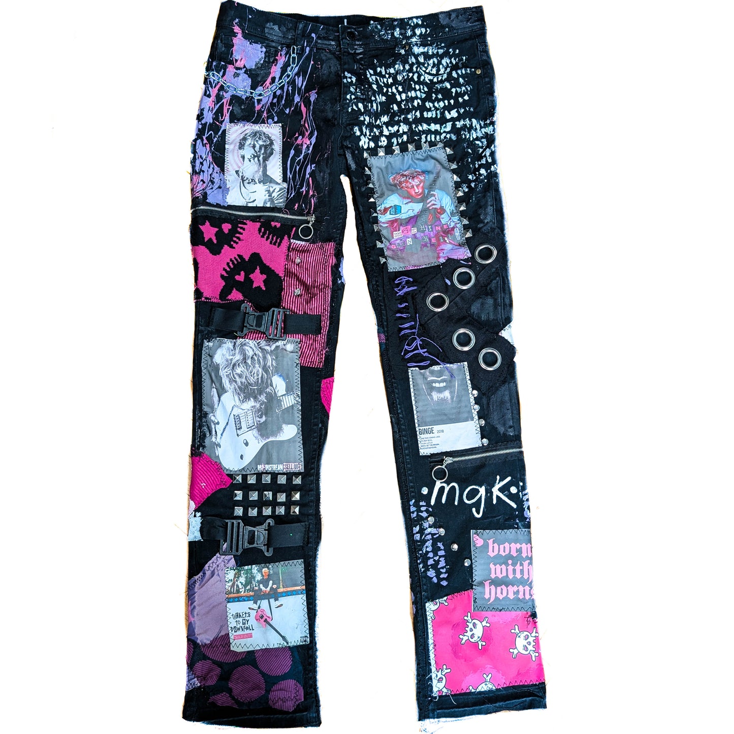 MGK-inspired punk patchwork pants - pop-punk stage aesthetics