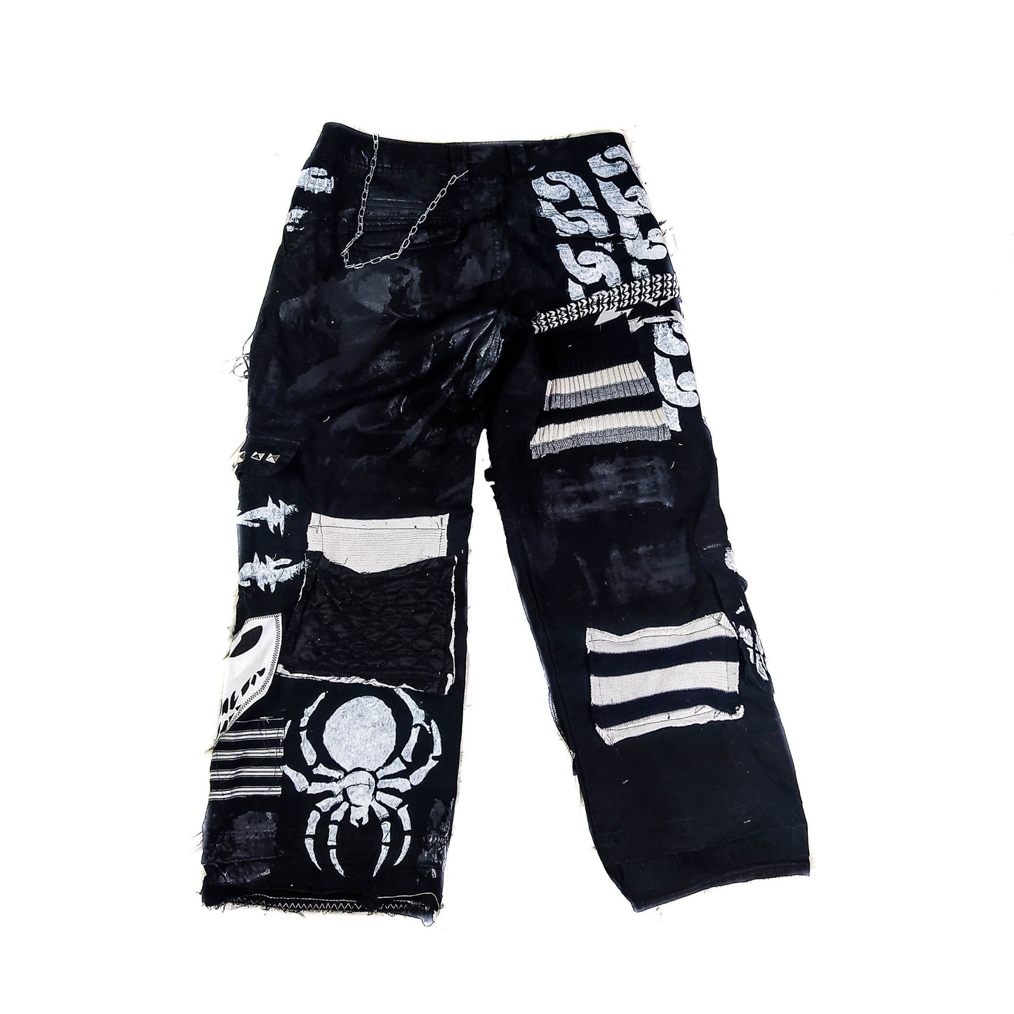 Custom handmade punk rock goth emo metal black dark satanic patchworked alternative streetwear crust festival pants vegan cyber