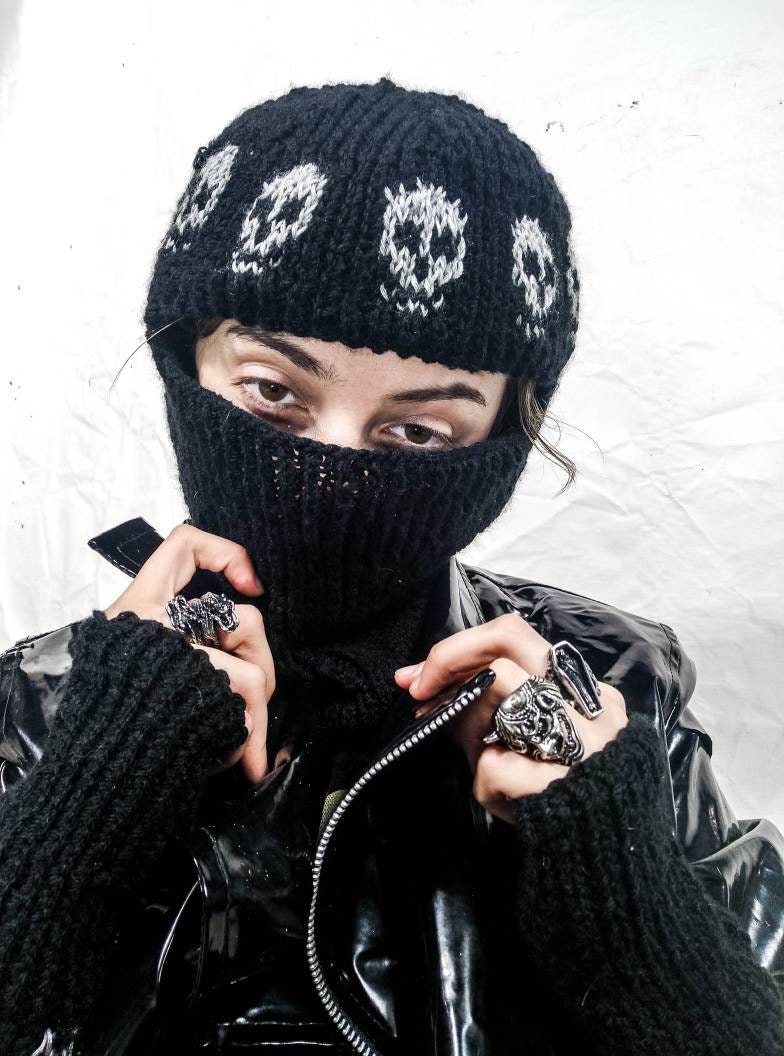 Knitted handmade punk metal rock goth emo balaclava gloves