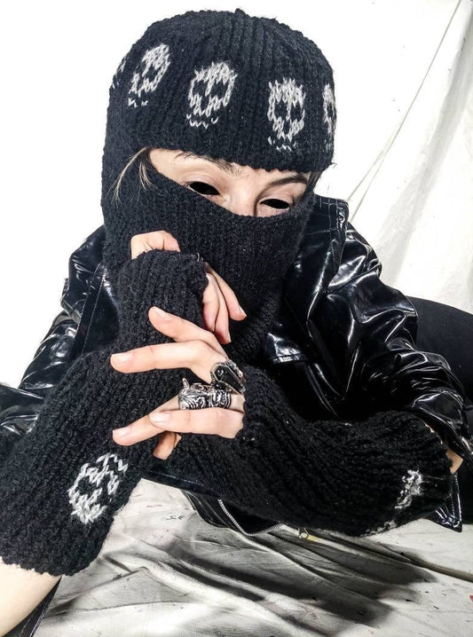 Knitted handmade punk metal rock goth emo balaclava gloves