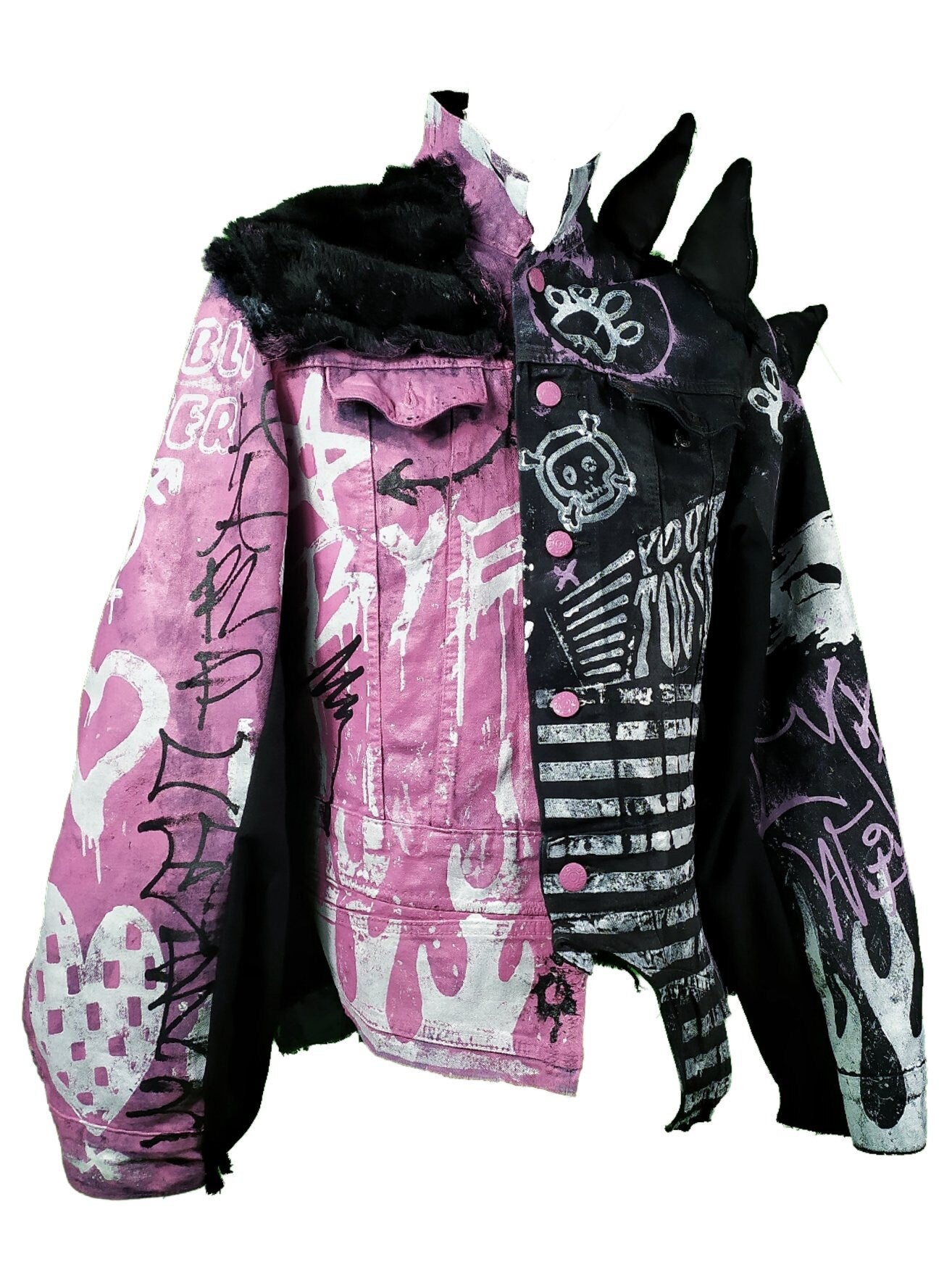 XL Unique handmade emo custom punk rock goth fantasy furry queer rave festival star y2k skull anime hello cool alt patch kitty pride jacket