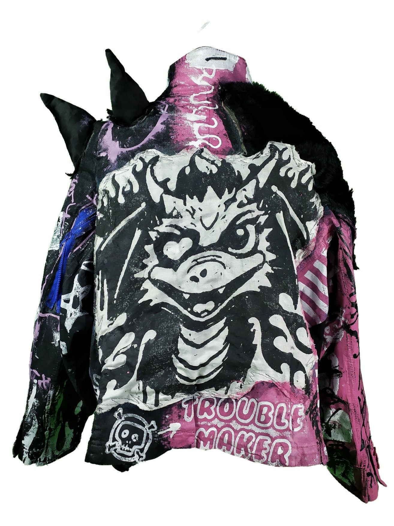 XL Unique handmade emo custom punk rock goth fantasy furry queer rave festival star y2k skull anime dragon cool alt patch baby pride jacket