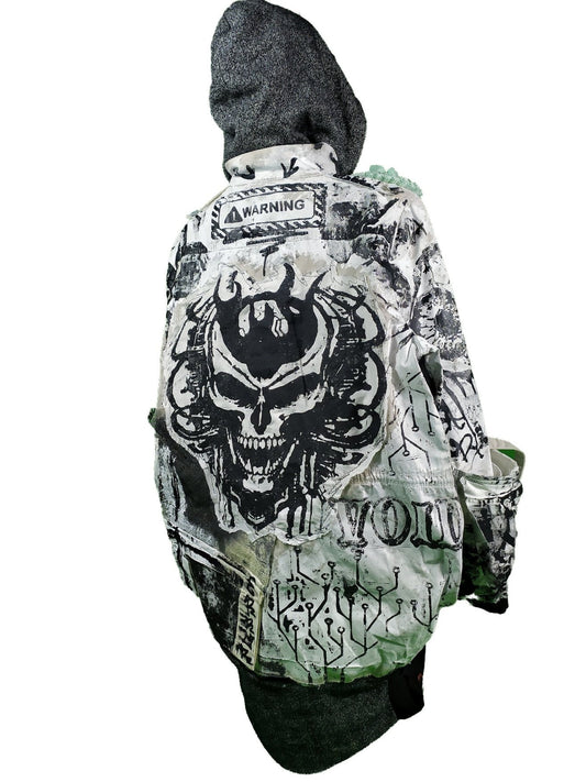 XL-XXL Unique handmade baggy custom tribal punk goth fantasy emo metal rave festival concert rockstar skull anime cool denim occult jacket