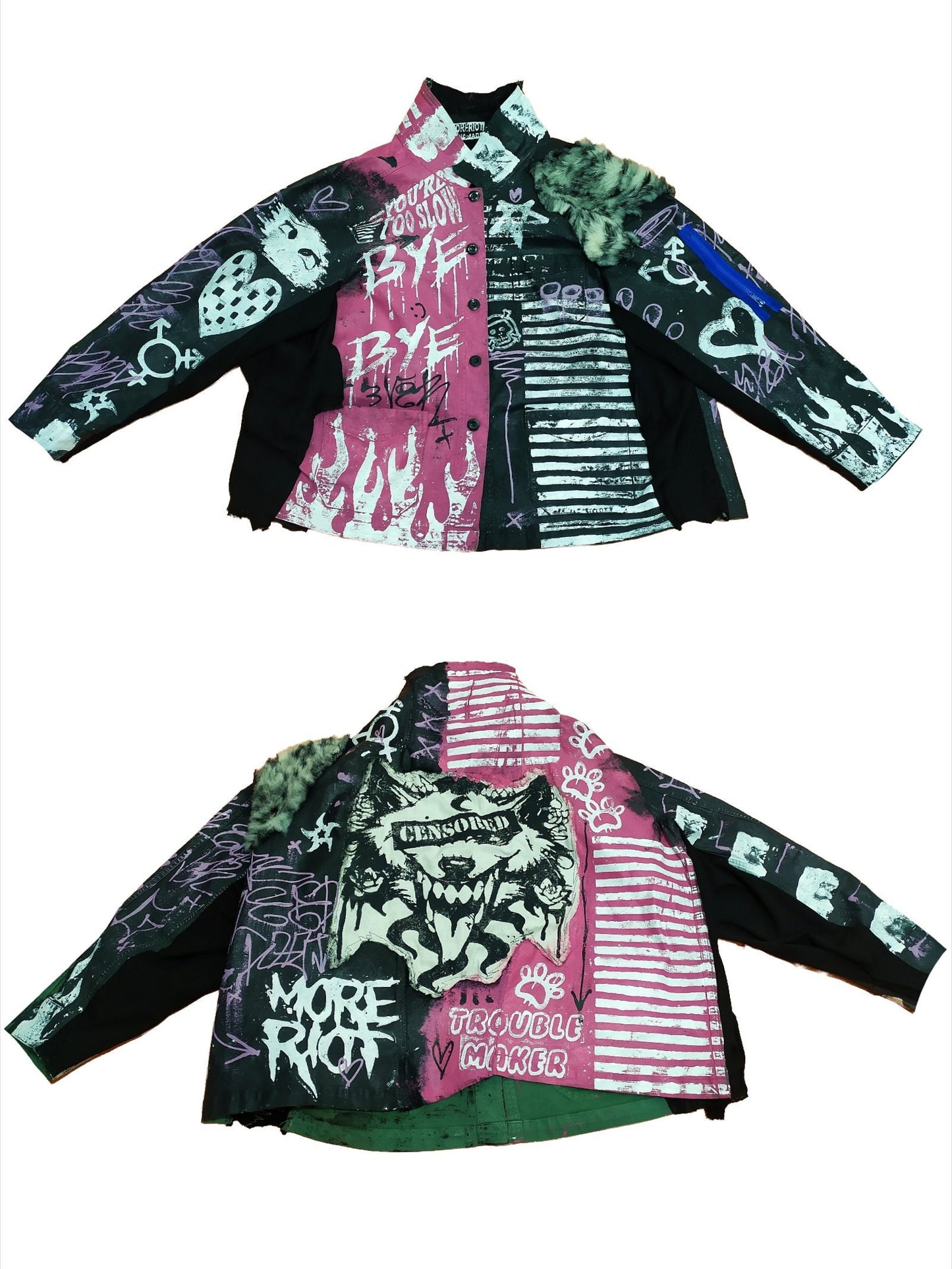 XXXL Unique handmade emo custom punk goth fantasy furry queer rave festival star y2k skull anime moon dog cool alt patch wolf pride jacket