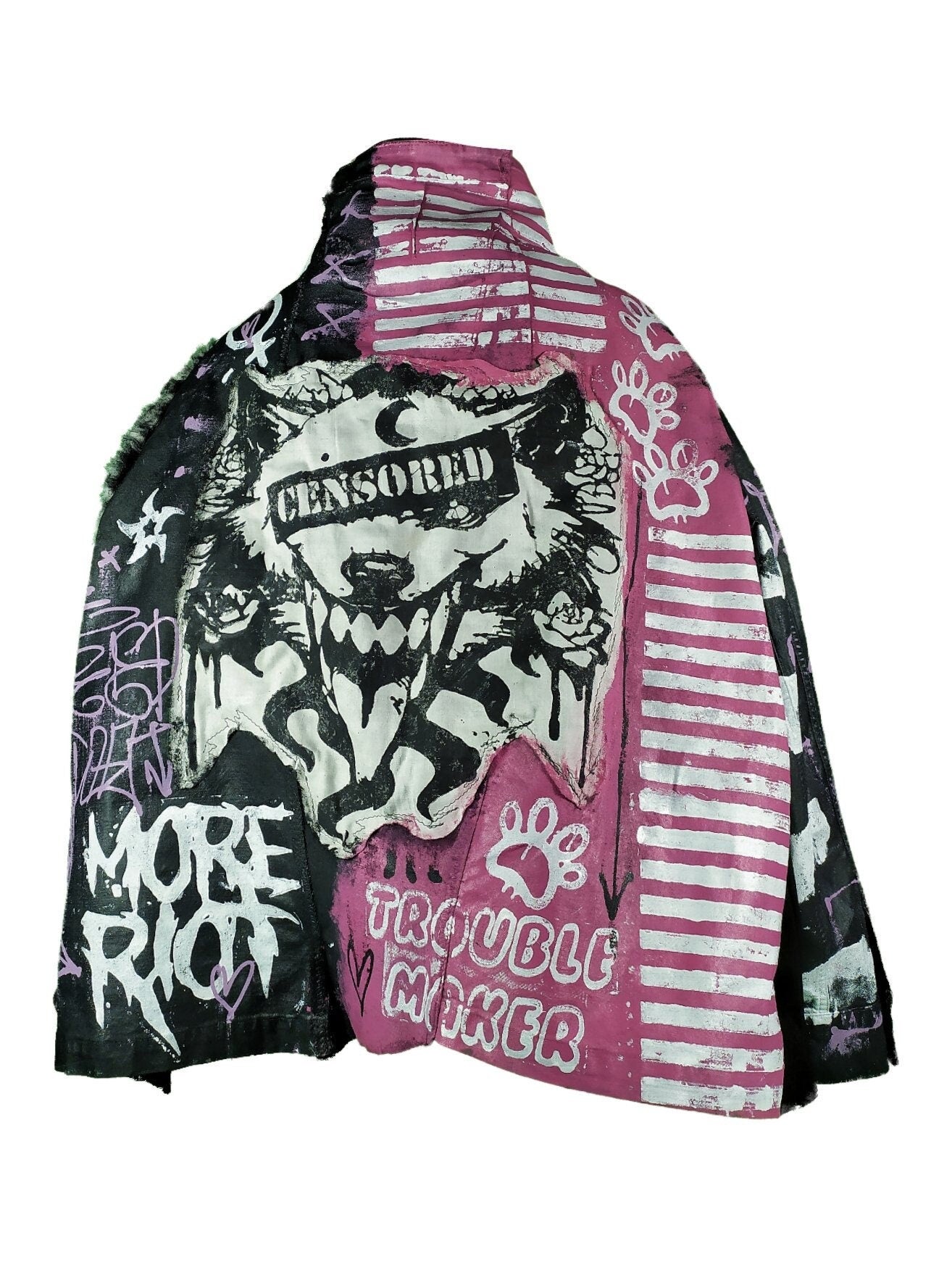 XXXL Unique handmade emo custom punk goth fantasy furry queer rave festival star y2k skull anime moon dog cool alt patch wolf pride jacket