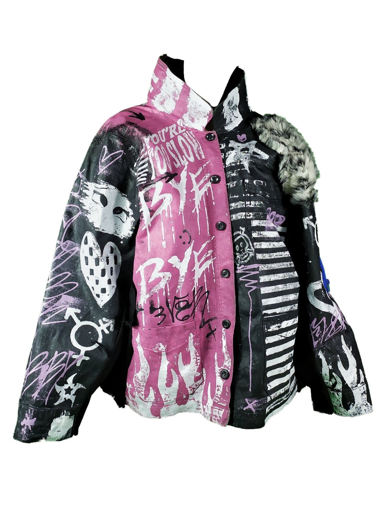 XXXL Unique handmade emo custom punk goth fantasy furry queer rave festival star y2k skull anime moon dog cool alt patch wolf pride jacket