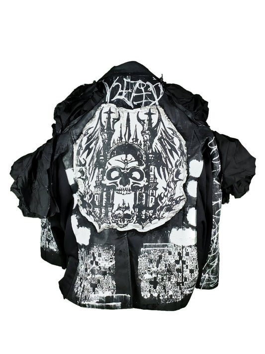 XL-XXL Unique handmade blazer custom tribal punk rock goth fantasy emo metal rave festival castle rockstar skull cool denim occult jacket