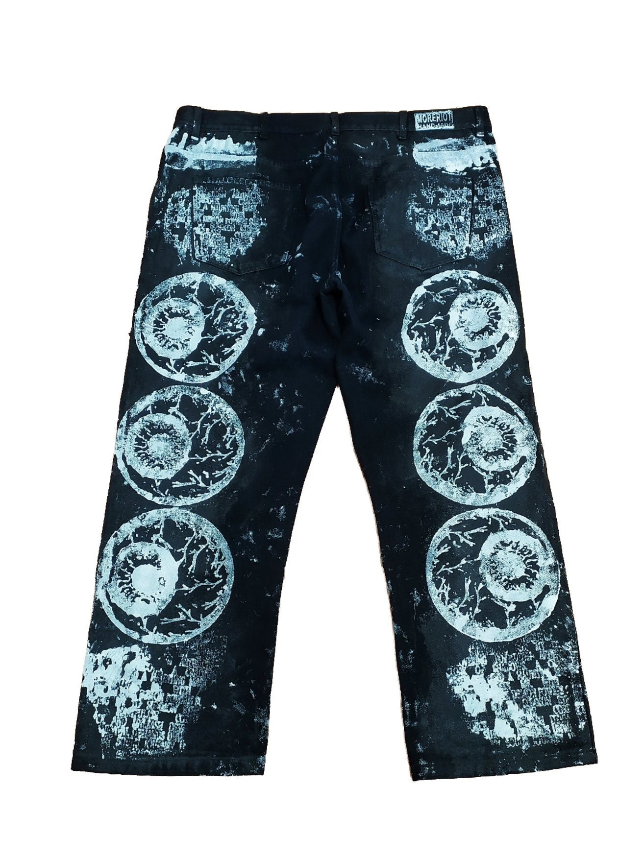 44" Unique Handmade Jeans Custom punk rock goth emo metal cyber dark tribal symbol graphic print crust cool rave fantasy festival y2k