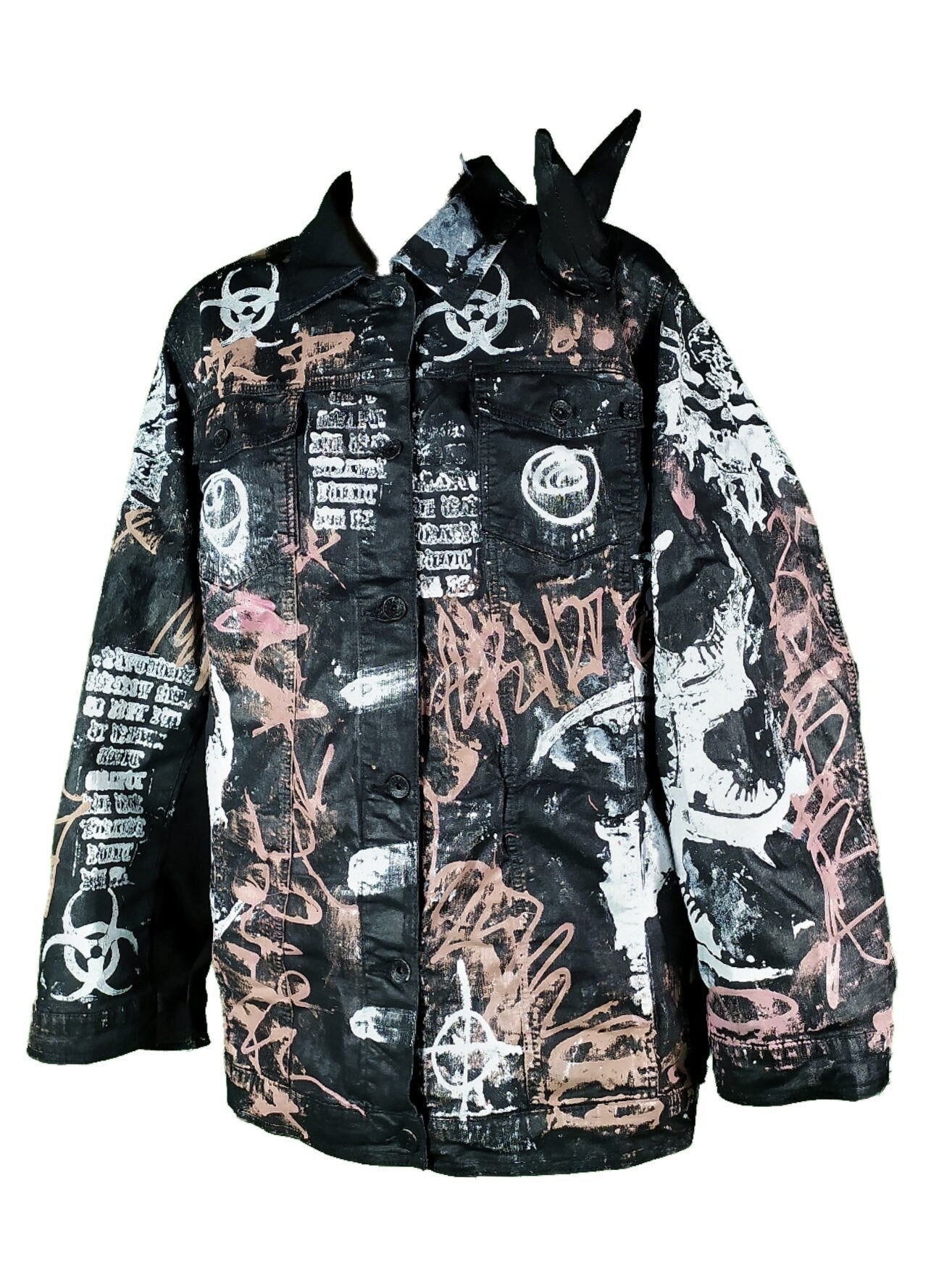 XXXL Unique handmade baggy custom tribal punk rock goth fantasy emo metal rave festival concert rockstar eye anime cool denim occult jacket