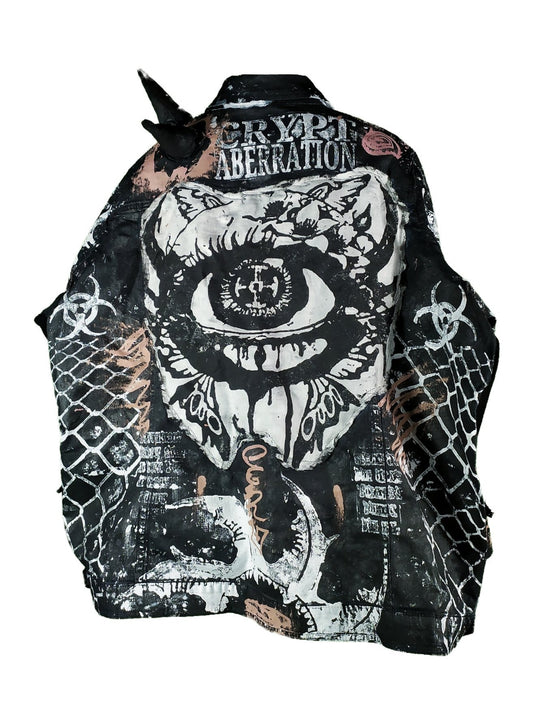 XXXL Unique handmade baggy custom tribal punk rock goth fantasy emo metal rave festival concert rockstar eye anime cool denim occult jacket