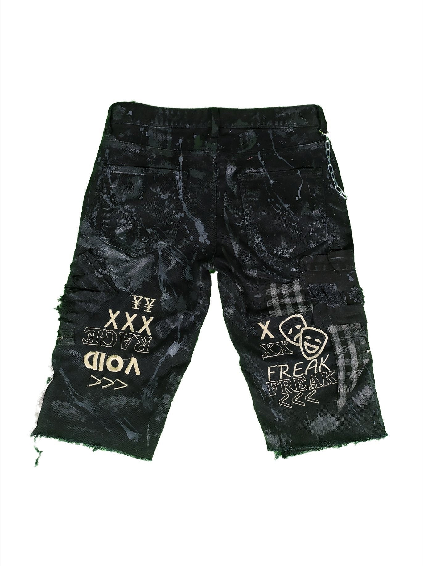 Custom handmade shorts punk rock goth emo metal cyber dark ripped weird chain crust summer festival cyber jorts jeans