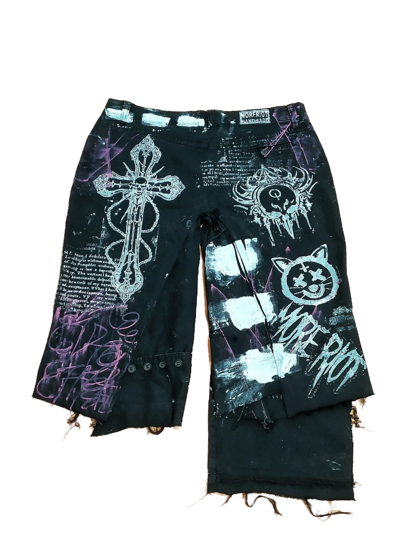 34" Baggy Unique Shorts Handmade Custom punk rock goth emo metal cyber dark tribal symbol graphic cool rave fantasy festival jeans jorts