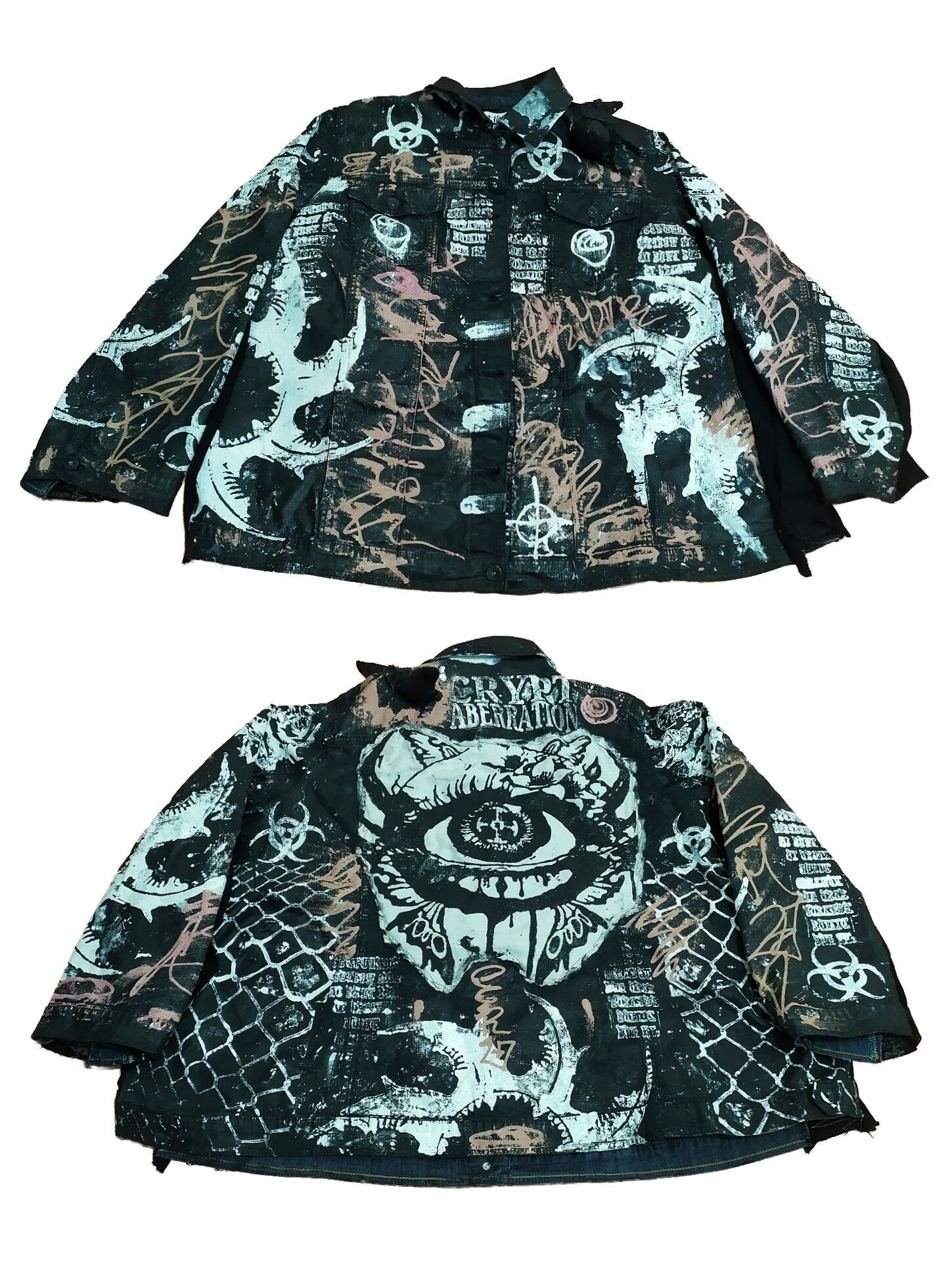 XXXL Unique handmade baggy custom tribal punk rock goth fantasy emo metal rave festival concert rockstar eye anime cool denim occult jacket