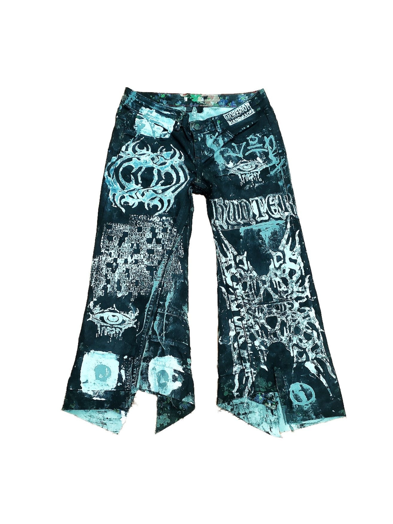 27" Baggy Unique Shorts Handmade Custom punk rock goth emo metal cyber dark tribal symbol graphic cool rave fantasy festival jeans jorts