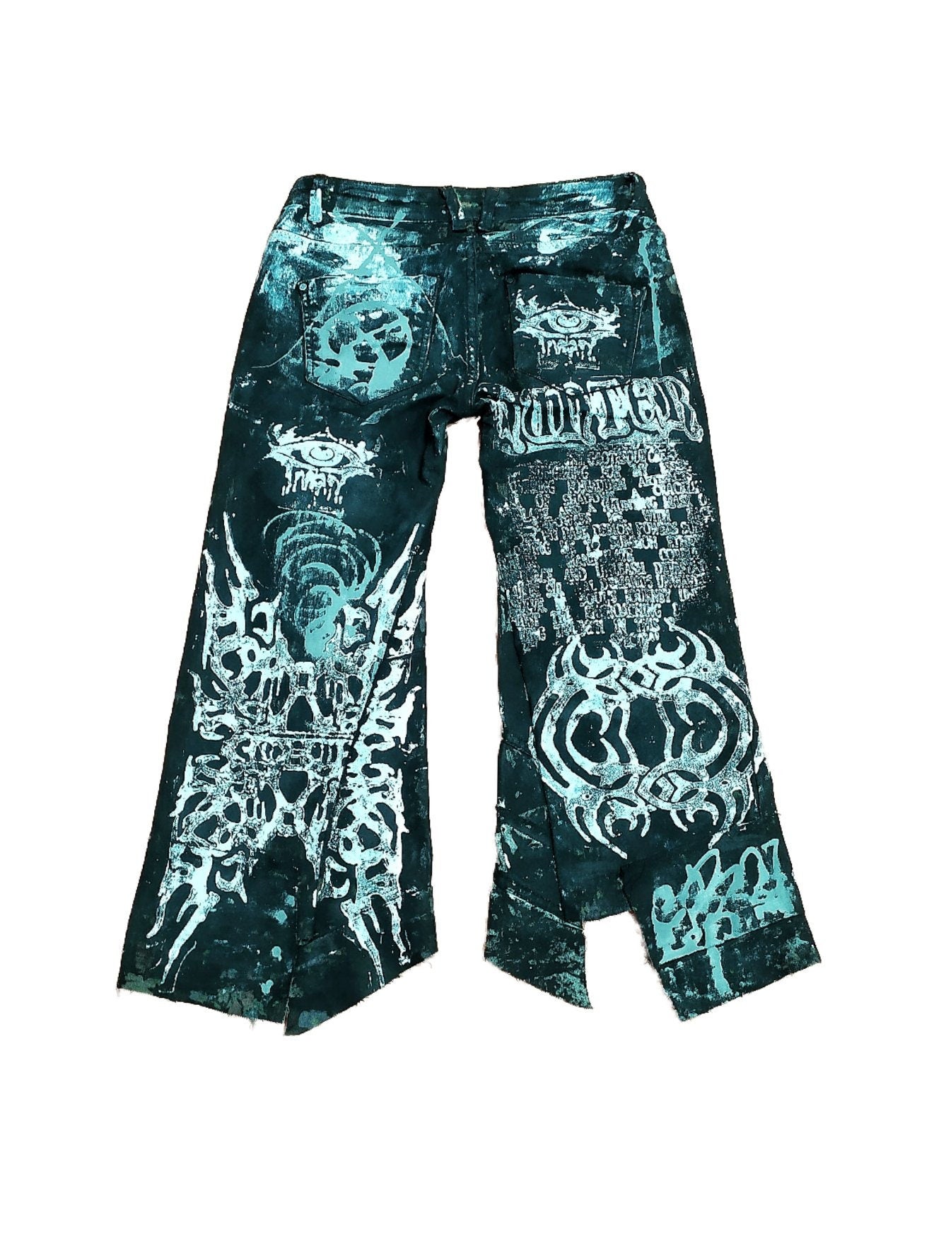 27" Baggy Unique Shorts Handmade Custom punk rock goth emo metal cyber dark tribal symbol graphic cool rave fantasy festival jeans jorts