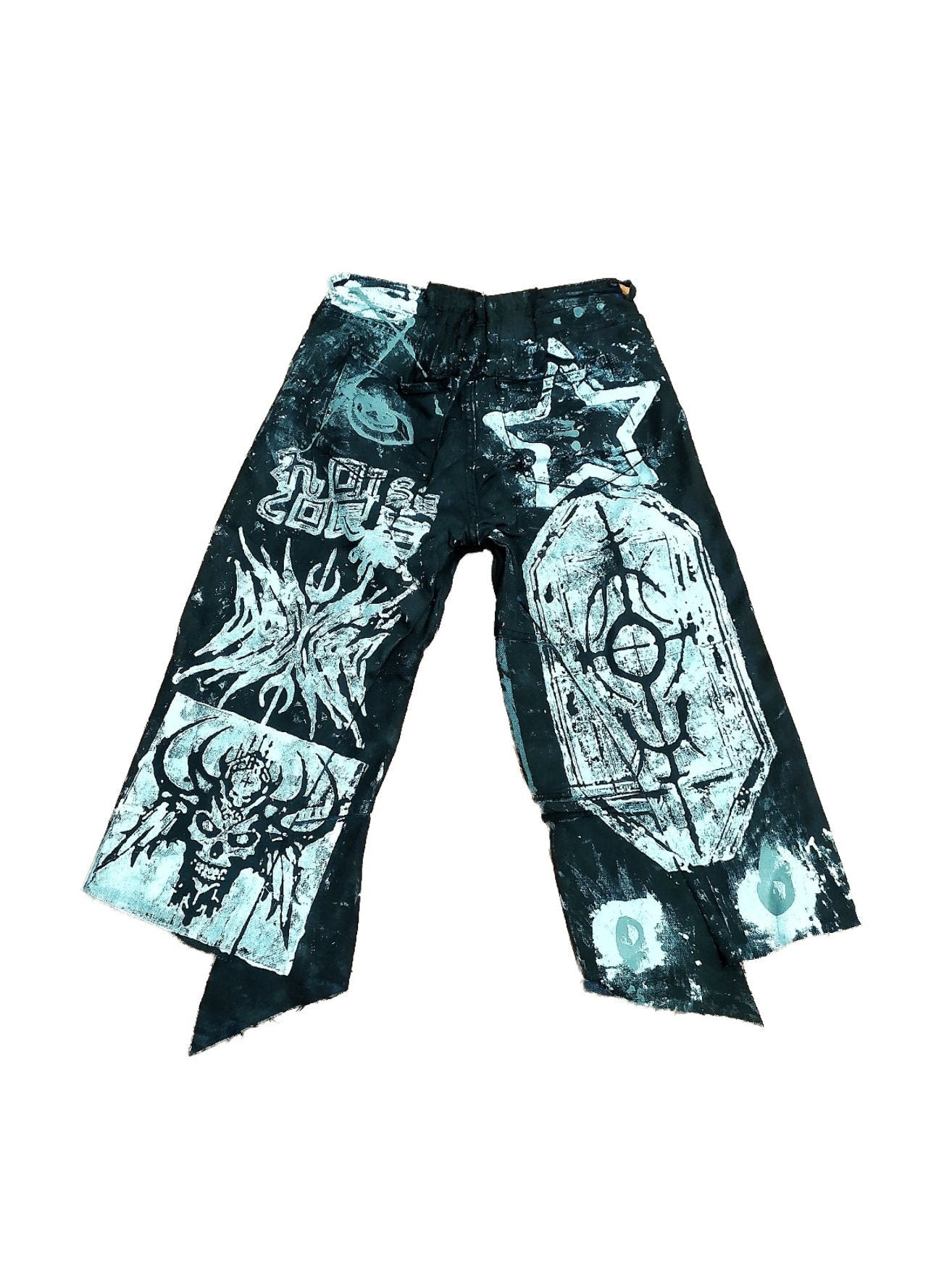 26" Baggy Unique Shorts Handmade Custom punk rock goth emo metal cyber dark tribal symbol graphic cool rave fantasy festival jeans jorts