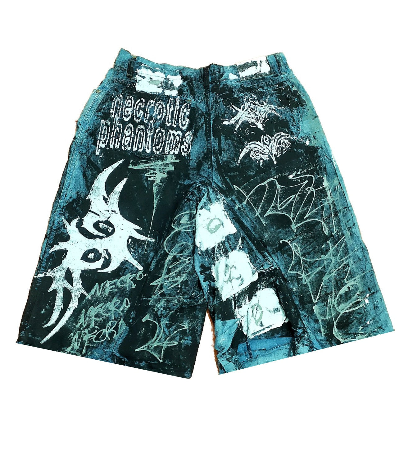 29" Baggy Unique Shorts Handmade Custom punk rock goth emo metal cyber dark tribal symbol graphic cool rave fantasy festival jeans jorts