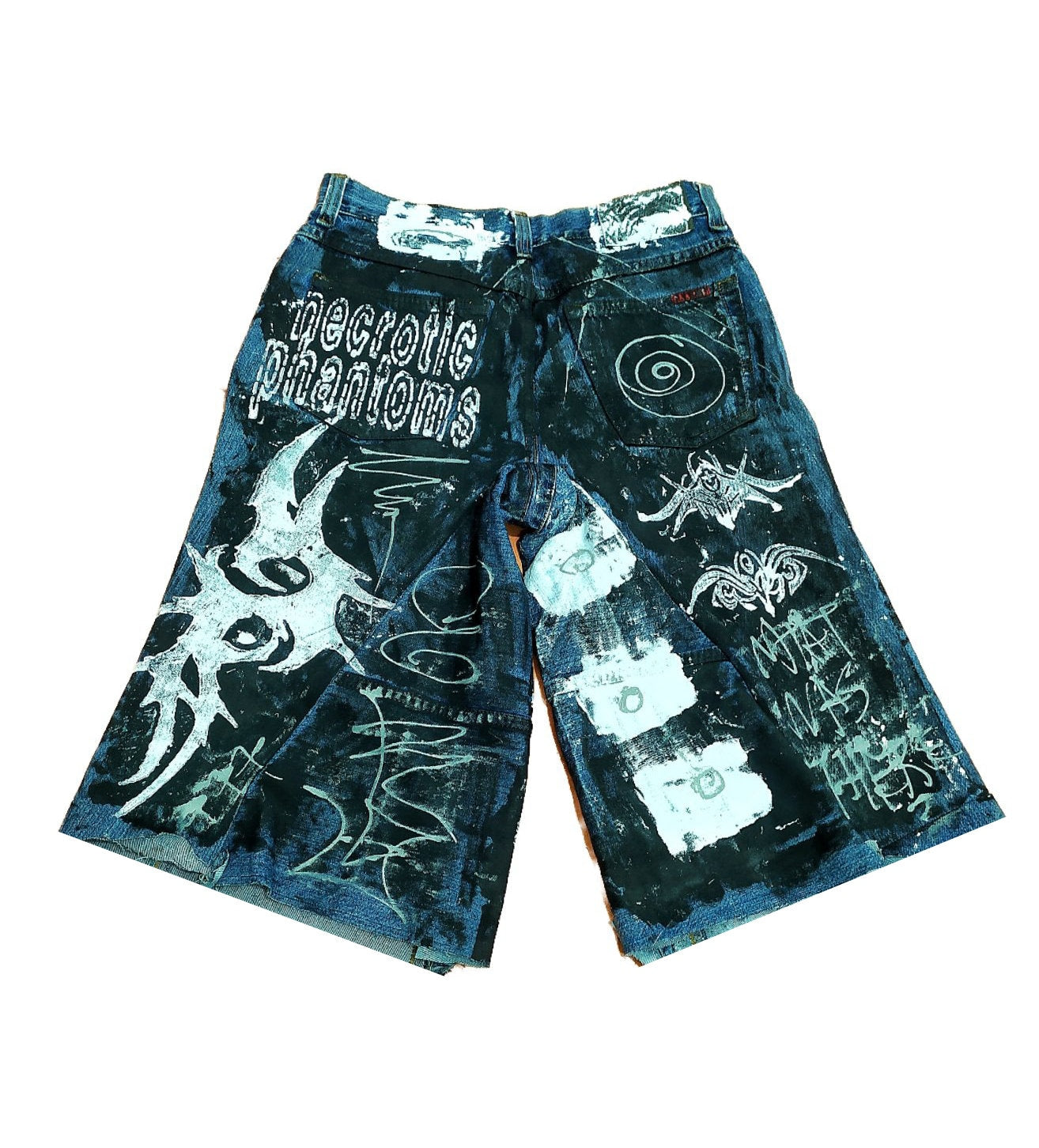 33" Baggy Unique Shorts Handmade Custom punk rock goth emo metal cyber dark tribal symbol graphic cool rave fantasy festival jeans jorts