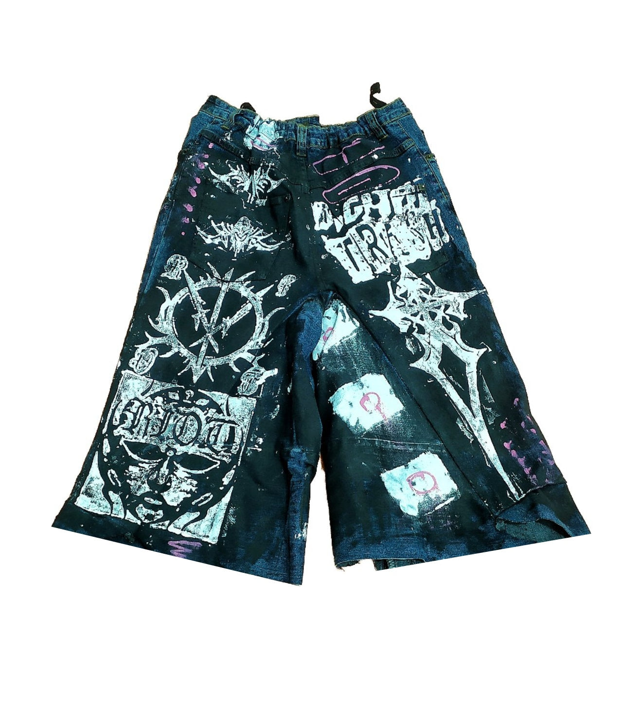 26"-29" Baggy Unique Shorts Handmade Custom punk rock goth emo metal cyber dark tribal symbol graphic cool rave fantasy festival jeans jorts