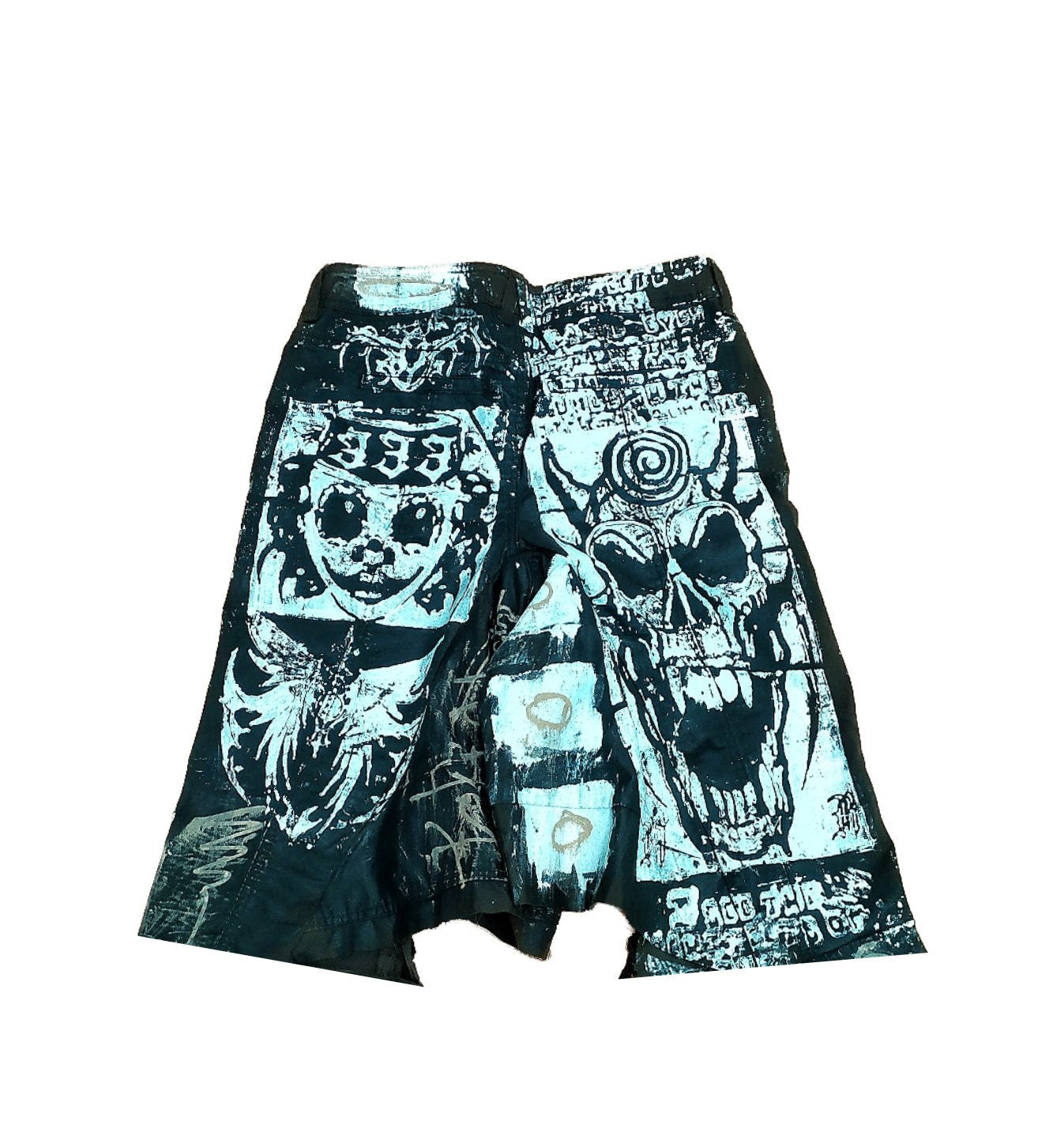 29" Baggy Unique Shorts Handmade Custom punk rock goth emo metal cyber dark tribal symbol graphic cool rave fantasy festival jeans jorts