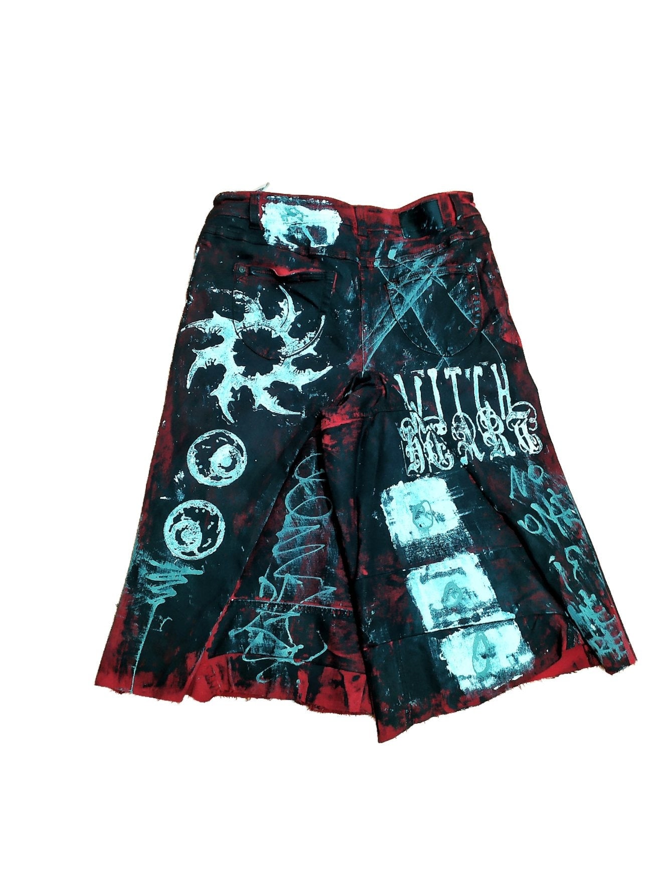 29" Baggy Unique Shorts Handmade Custom punk rock goth emo metal cyber dark tribal symbol graphic cool rave fantasy festival jeans jorts