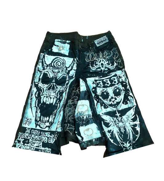 29" Baggy Unique Shorts Handmade Custom punk rock goth emo metal cyber dark tribal symbol graphic cool rave fantasy festival jeans jorts