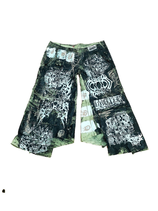 34" Baggy Unique Shorts Handmade Custom punk rock goth emo metal cyber dark tribal symbol graphic cool rave fantasy festival jeans jorts