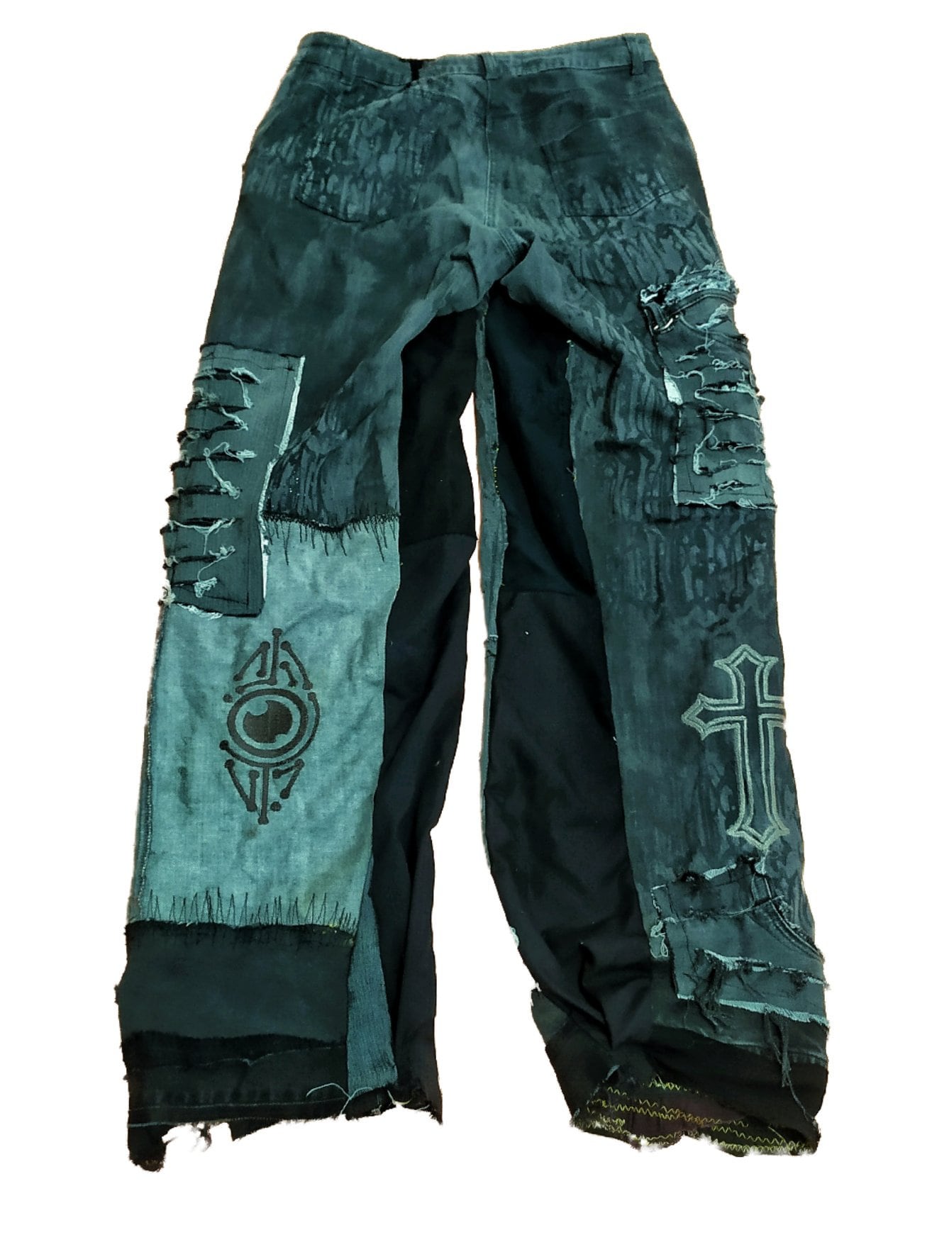 30" Unique Handmade Jeans Custom punk rock goth emo metal cyber dark tribal symbol graphic print crust cool rave fantasy festival y2k