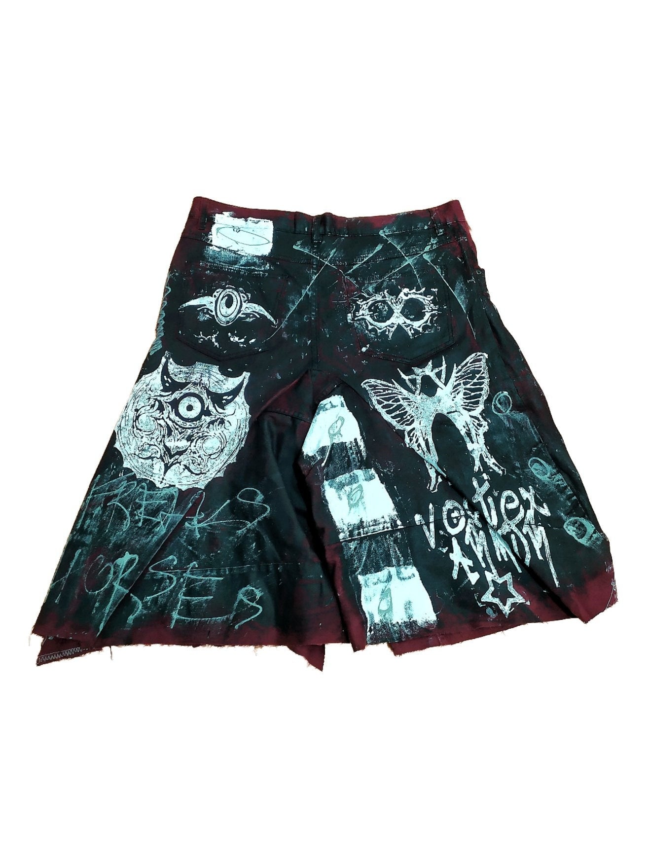 34" Baggy Unique Shorts Handmade Custom punk rock goth emo metal cyber dark tribal symbol graphic cool rave fantasy festival jeans jorts