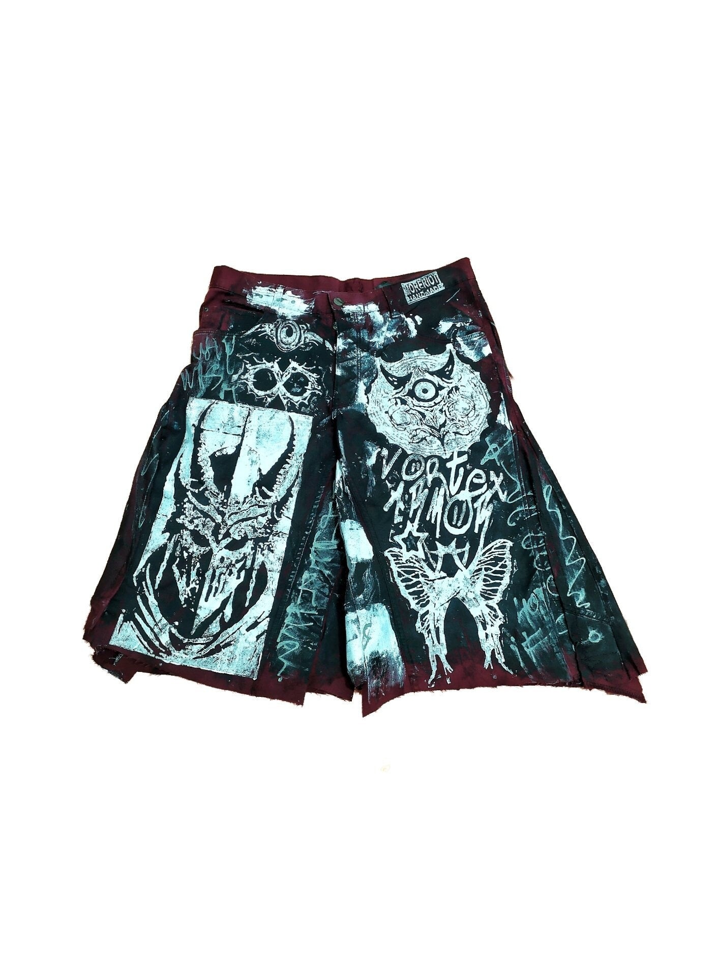 34" Baggy Unique Shorts Handmade Custom punk rock goth emo metal cyber dark tribal symbol graphic cool rave fantasy festival jeans jorts