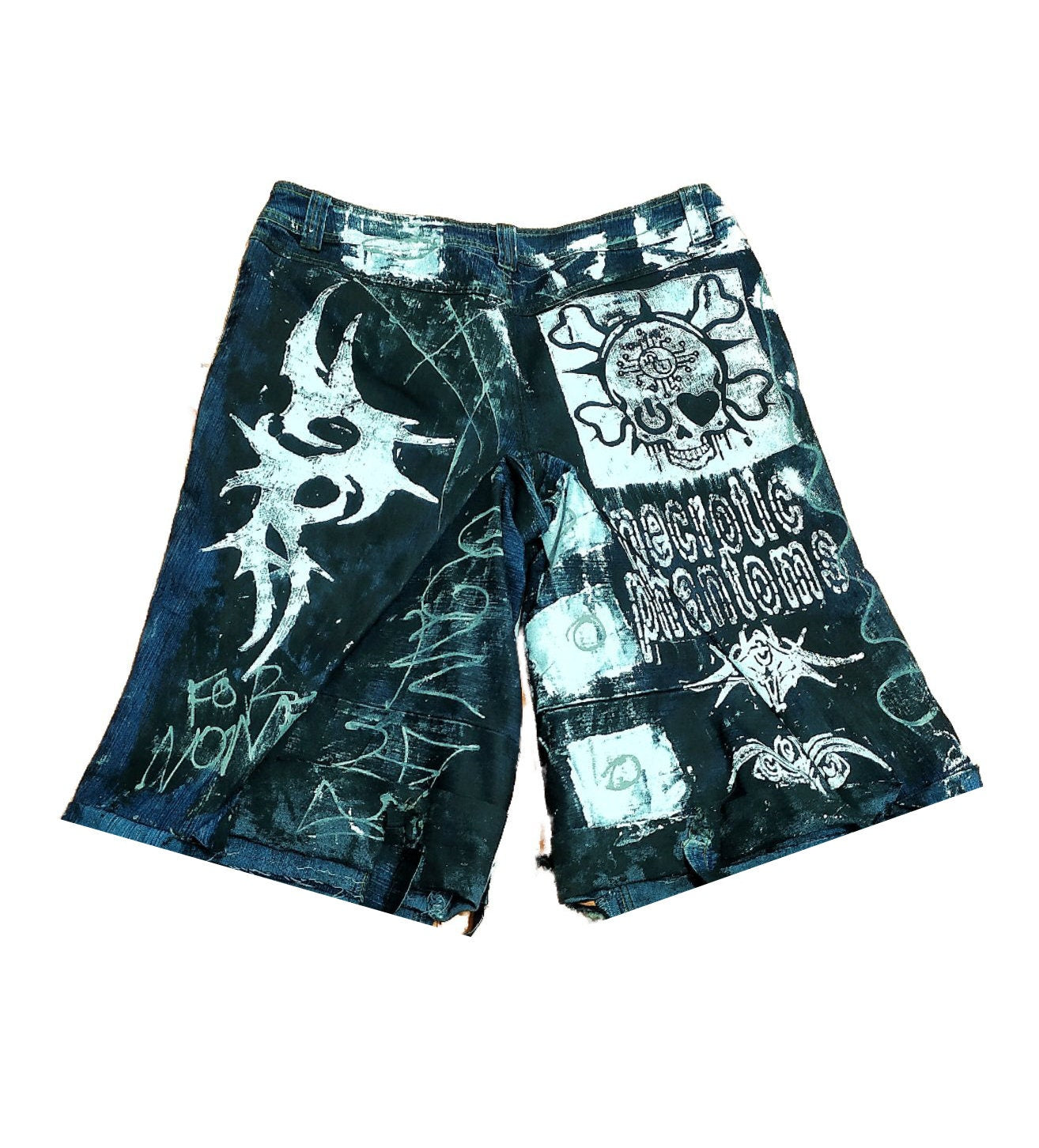 33" Baggy Unique Shorts Handmade Custom punk rock goth emo metal cyber dark tribal symbol graphic cool rave fantasy festival jeans jorts