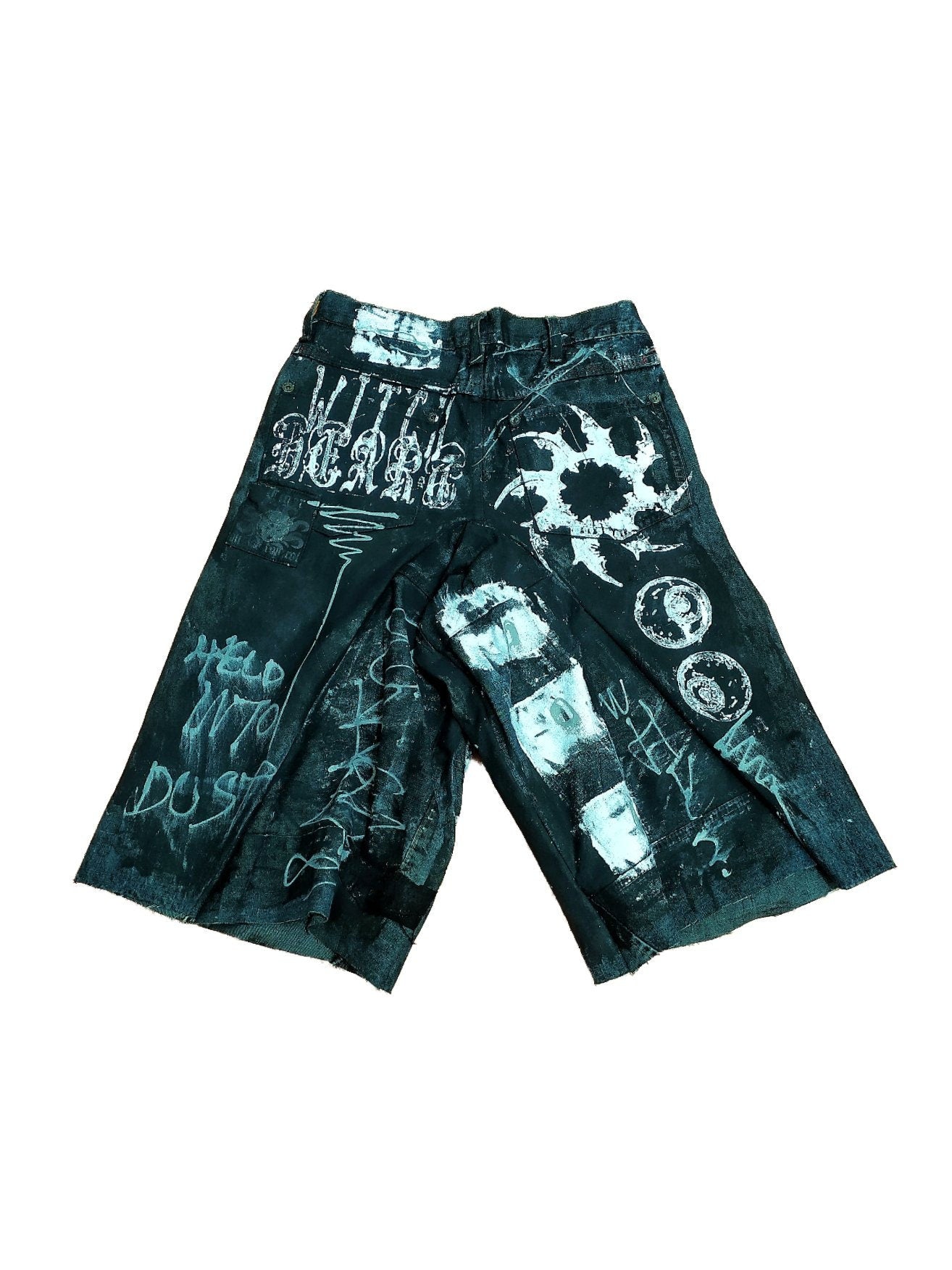 29" Baggy Unique Shorts Handmade Custom punk rock goth emo metal cyber dark tribal symbol graphic cool rave fantasy festival jeans jorts