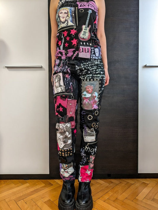 MGK-inspired punk patchwork pants - pop-punk stage aesthetics
