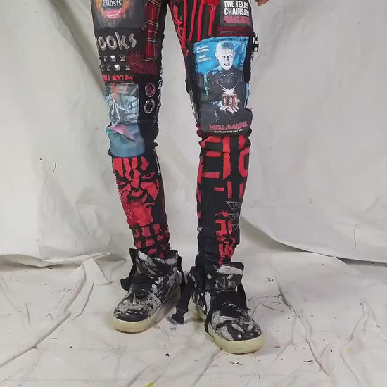 Custom handmade horror chainsaw punk creep ghost creepy emo goth vampire crust festival pants vegan cyber