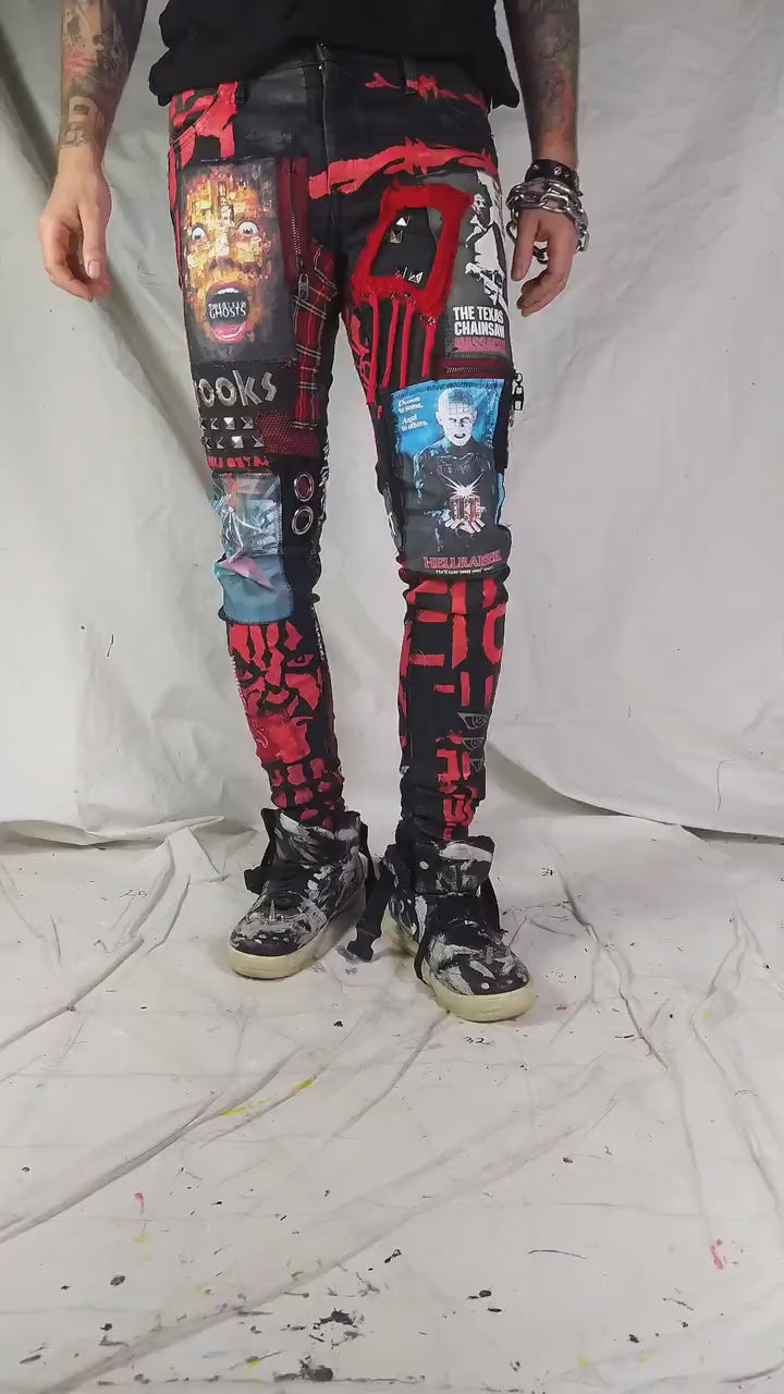 Custom handmade horror chainsaw punk creep ghost creepy emo goth vampire crust festival pants vegan cyber