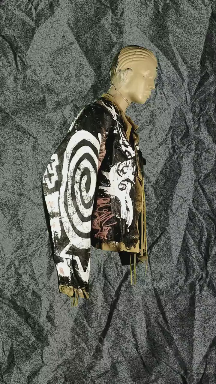 L Unique handmade emo custom punk rock goth fantasy spiral rave festival star y2k skull anime hello cool alt patch heart cyberpunk jacket