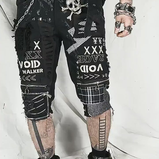 Custom handmade shorts punk rock goth emo metal cyber dark ripped weird chain crust summer festival cyber jorts jeans